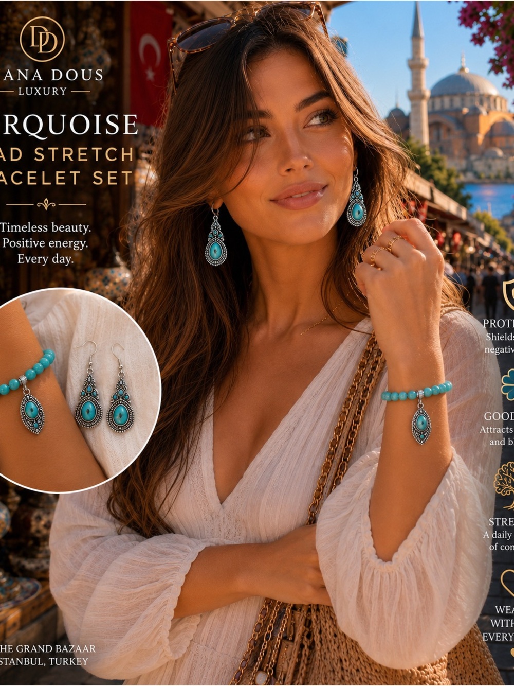 Luxury Turquoise Bead Stretch Bracelet Set - Picture 11 of 13